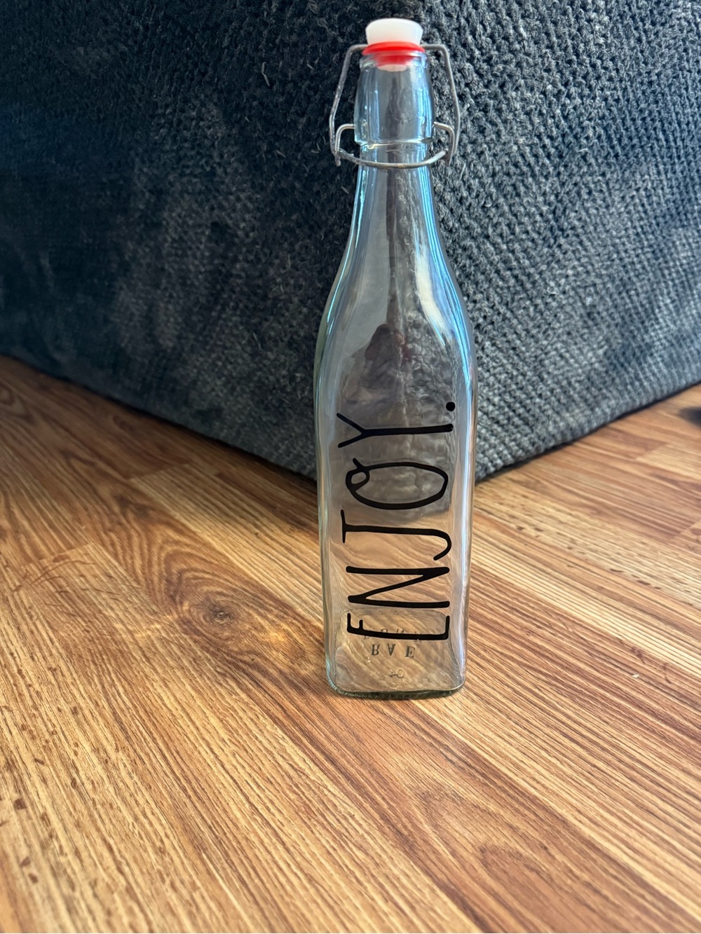 Rae Dunn Clear Glass Bottle with Red-Accent Flip Top